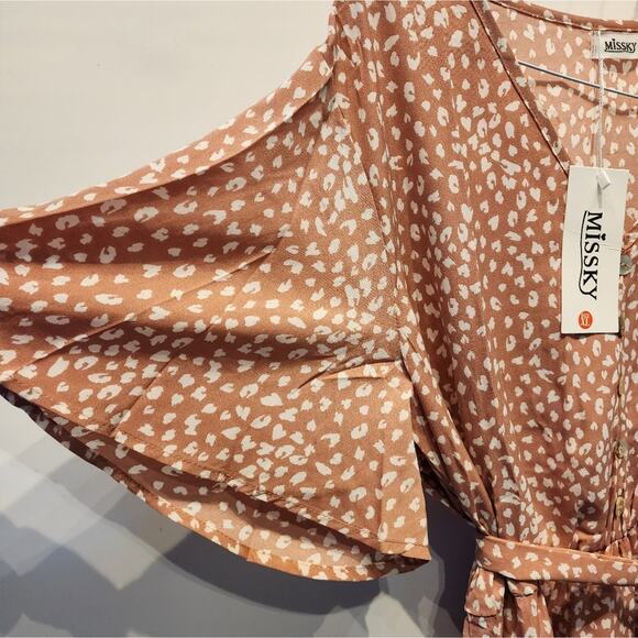 New Boho Maxi Dress Elastic Waist Pink Side Slit Belted Waist Women's Size XL - Picture 3 of 10